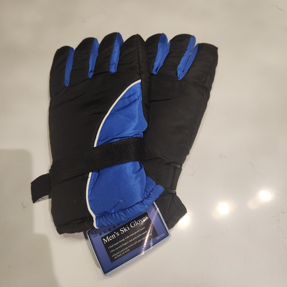 Rugged Wear Men's Ski Gloves XL Black Blue Full Foam Lining Waterproof